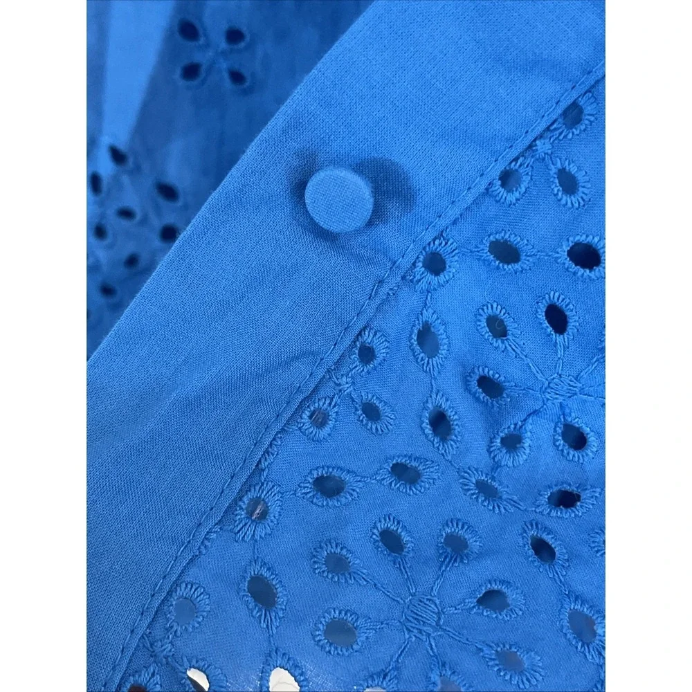 NWT Julia Jordan Women's Sz XL Long-Sleeve Layered Cotton Eyelet Midi Dress Blue